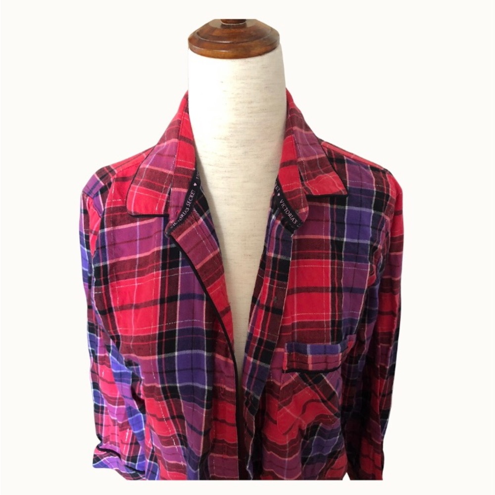 Glam Victoria’s Secret Pajama‎ Top Purple Pink Plaid Small Petite